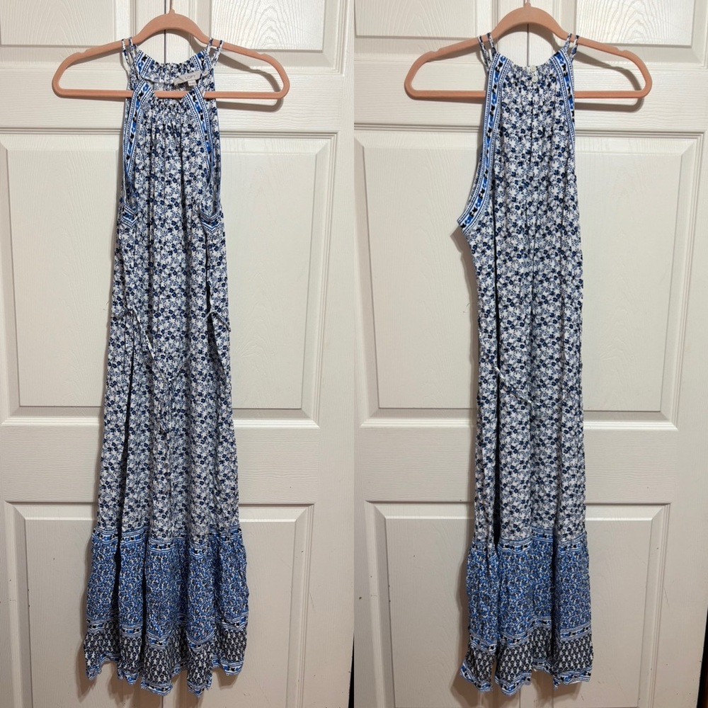 LOFT Navy and White Geometric Maxi Dress